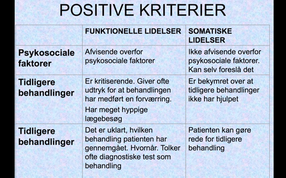 Slide: positive kriterier, funktionelle lidelser